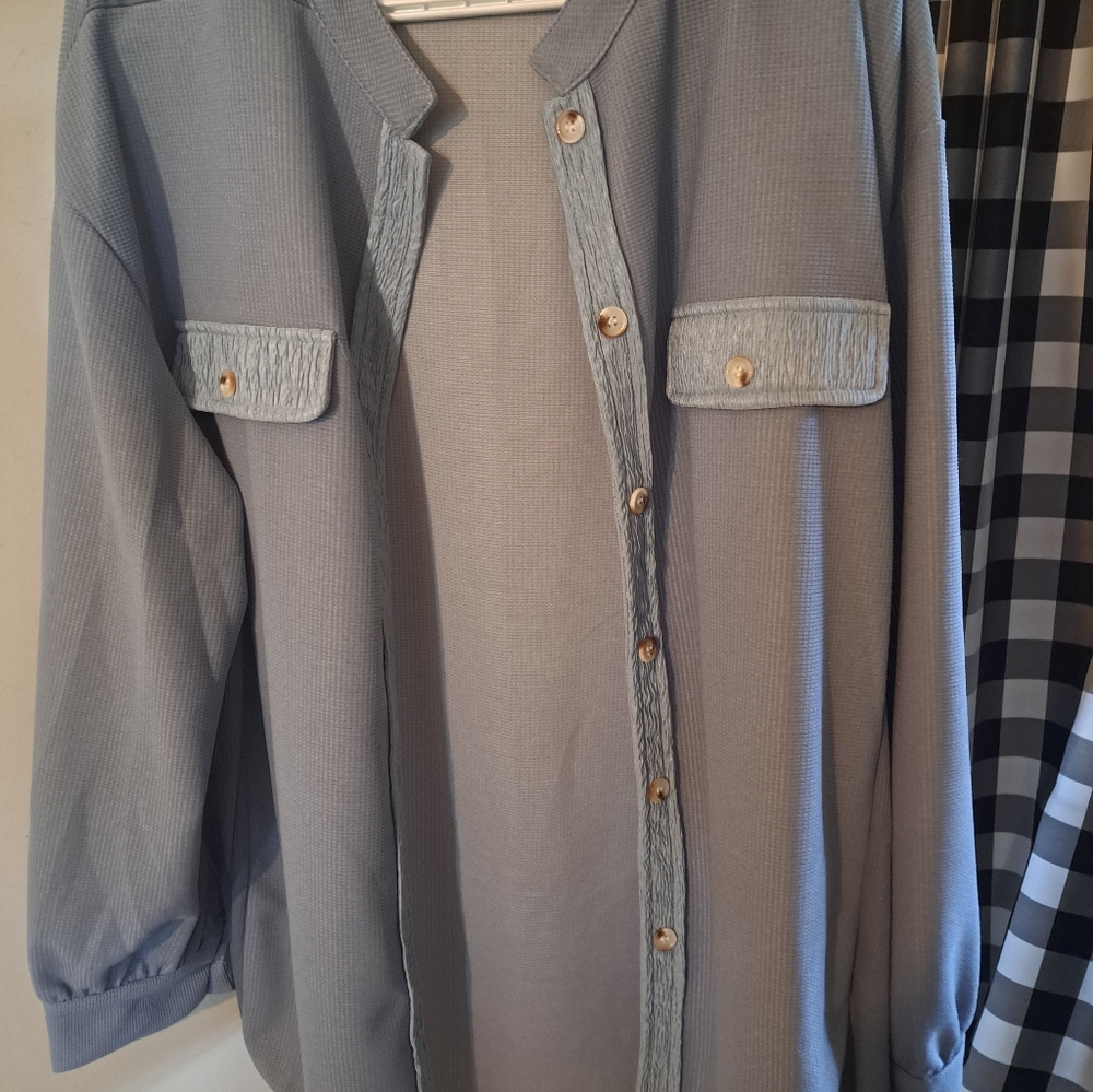 Women's Blue Button-Up Shacket - Picture 2 of 3